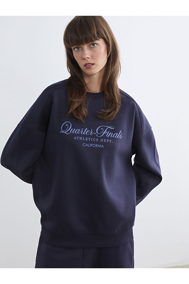 Navy Blue California Printed Women's Thick Sweatshirt