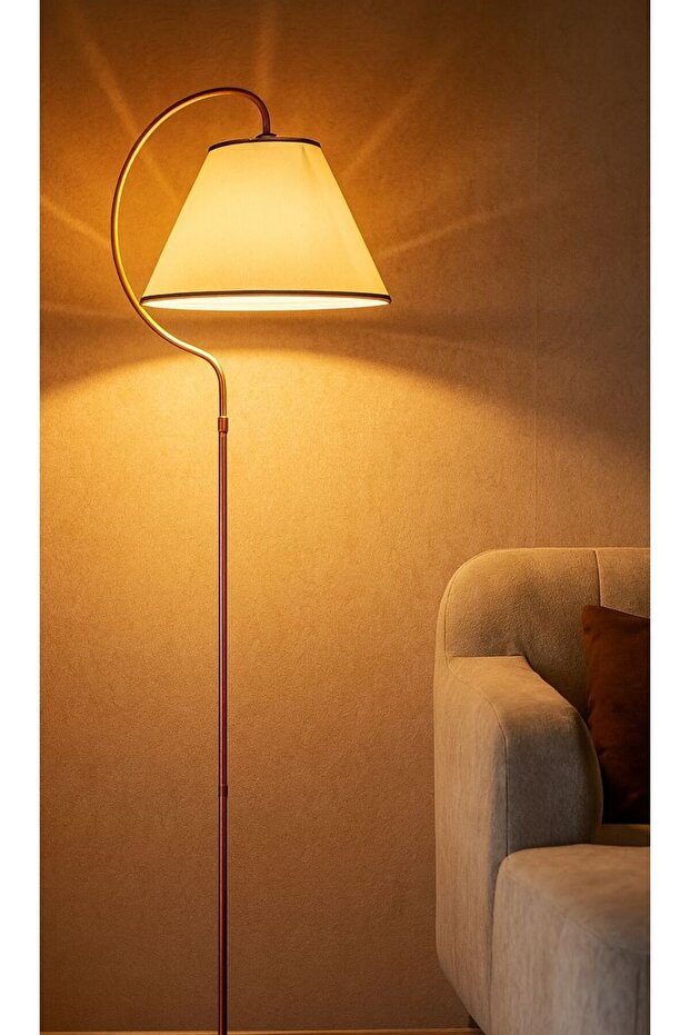 Tek Ayaklı Lambader Alice Elips Siyah Bakır Patine ⭐Krem Kumaş Şapka Salon Köşe Lambası - 2