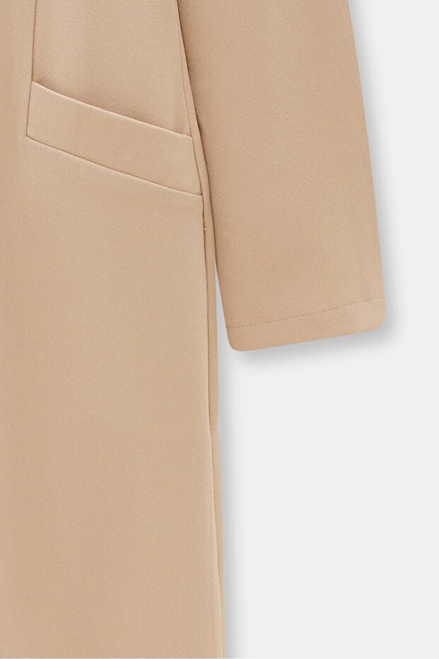 Düğmeli Dokuma Kumaş Elbise - 3