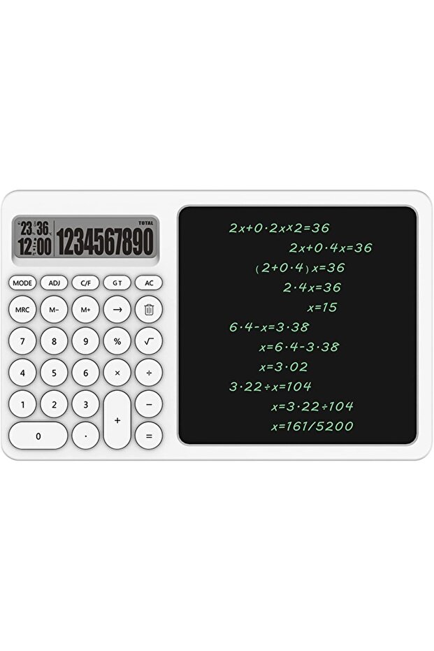 10 Digit Calculator with Writing Tablet, Time Function, LCD Display, 27 x 17 x 1.51 cm, White