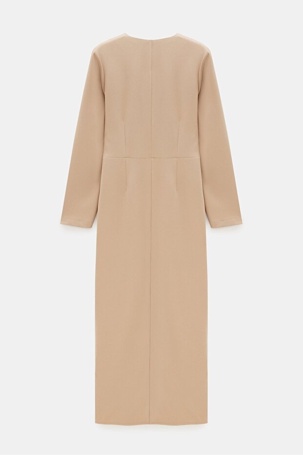 Düğmeli Dokuma Kumaş Elbise - 5