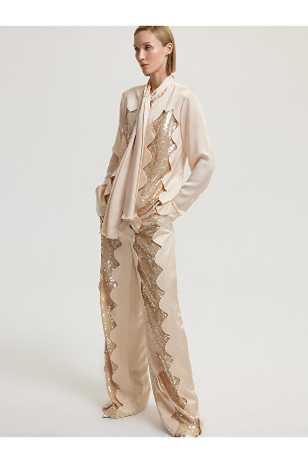 Payetli Bej Bluz - 4