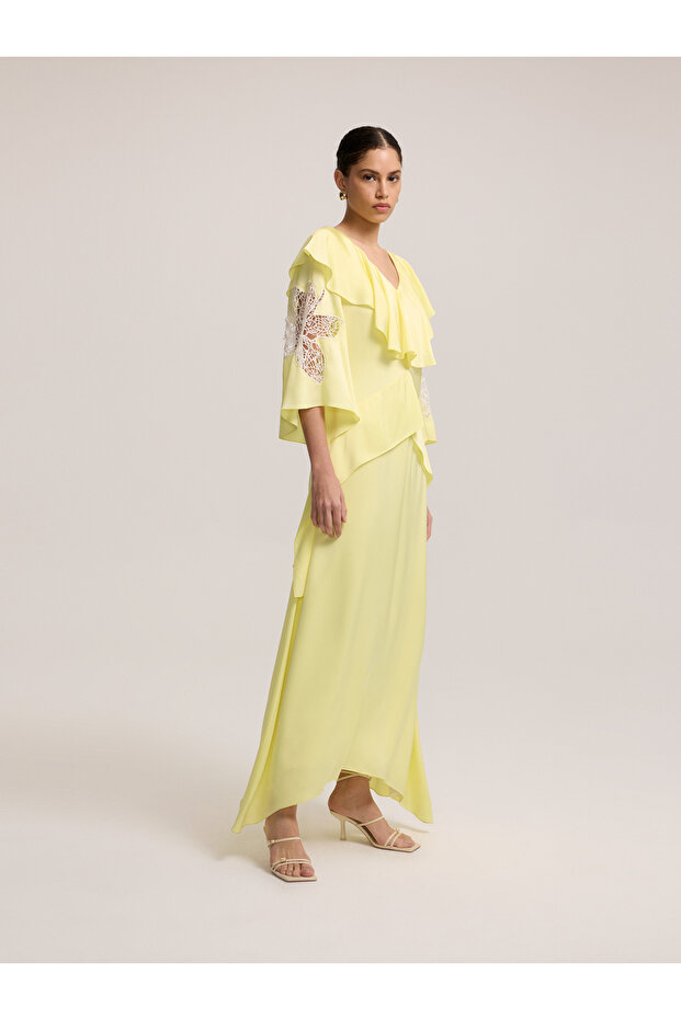 Kol Detaylı Limon Elbise - 5