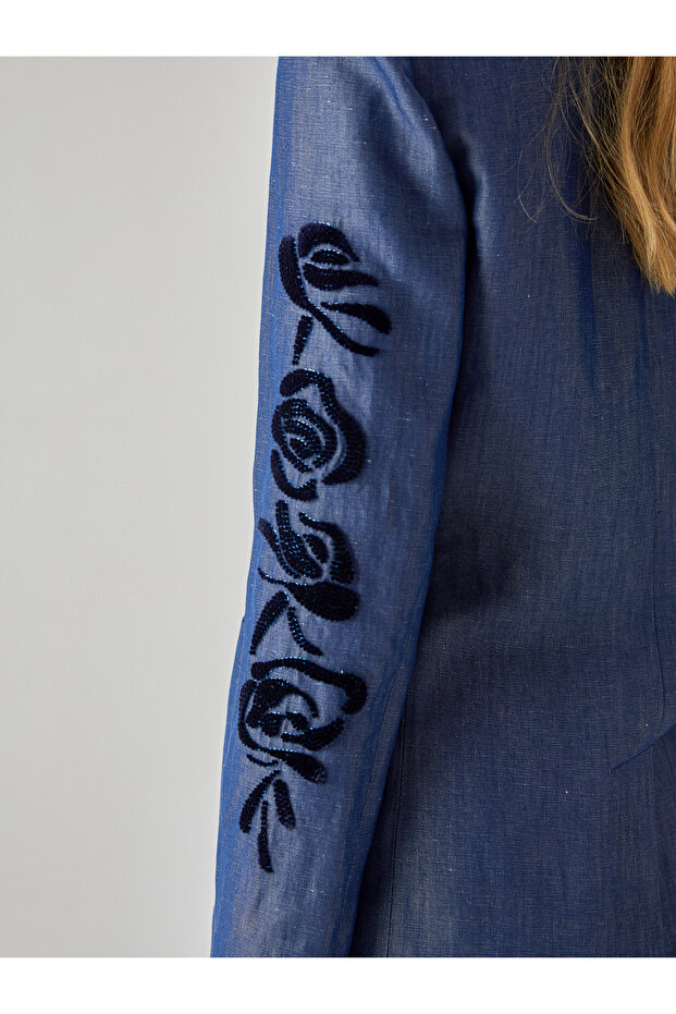 Kolu İşlemeli Keten Ceket - 5