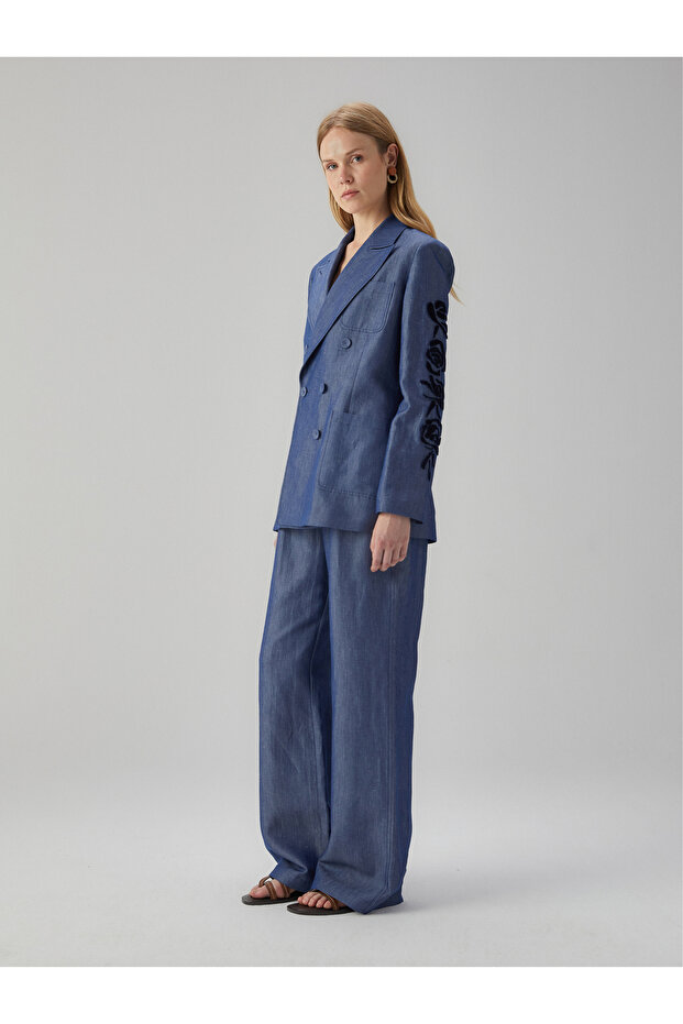 Kolu İşlemeli Keten Ceket - 2