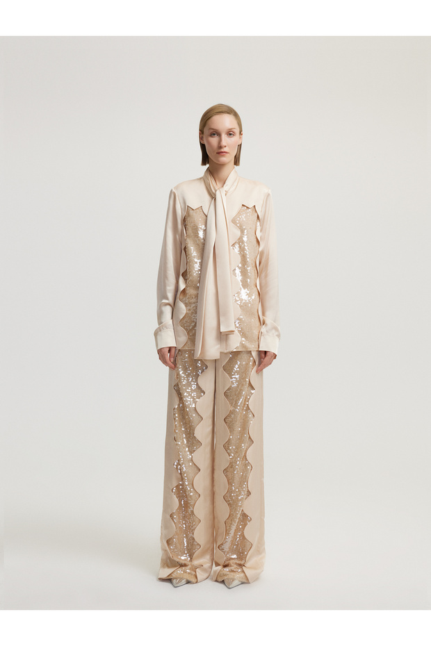 Payetli Bej Bluz - 1