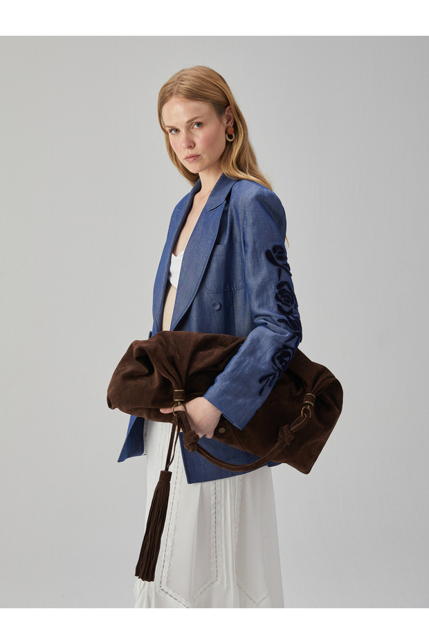 Kolu İşlemeli Keten Ceket - 8