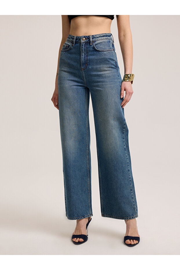 Geniş Paça Mavi Denim - 4