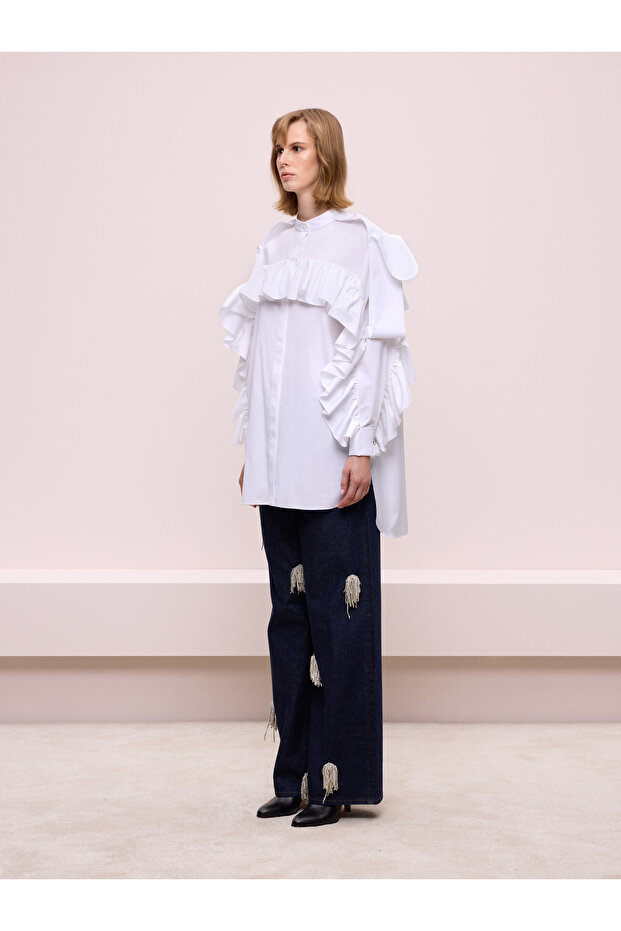 Fırfır Detaylı Poplin Gömlek - 2