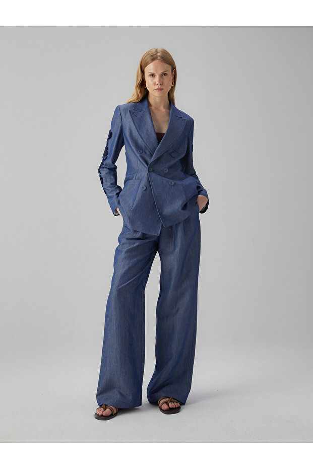 Kolu İşlemeli Keten Ceket - 6