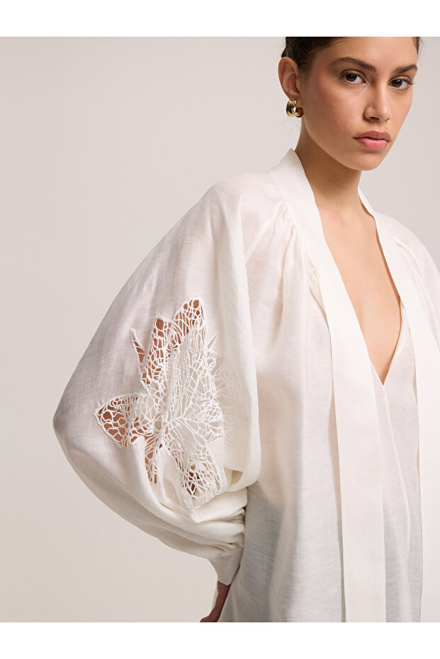 Kolda Dantel İşlemeli Bluz - 2