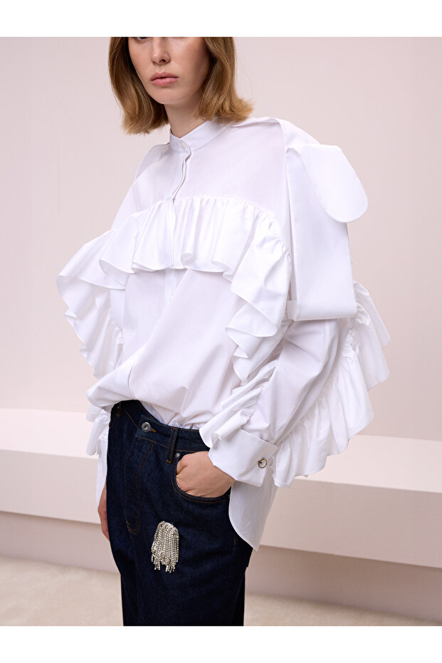 Fırfır Detaylı Poplin Gömlek - 5