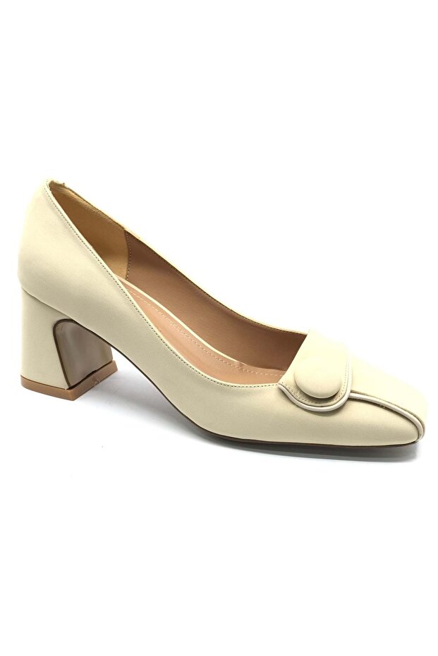 Feles button detailed flat toe heeled women's shoes ten