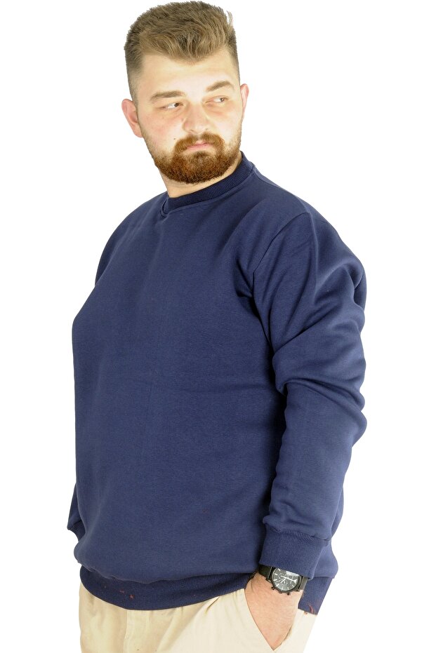 Mode Xl Erkek Sweatshirt Bisiklet Yaka Basic 20131 Indigo - 4