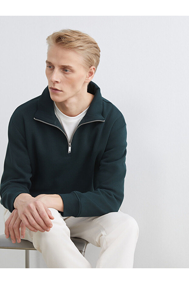 Peak New Season Zippered Stand Collar Men's Thick Sweatshirt