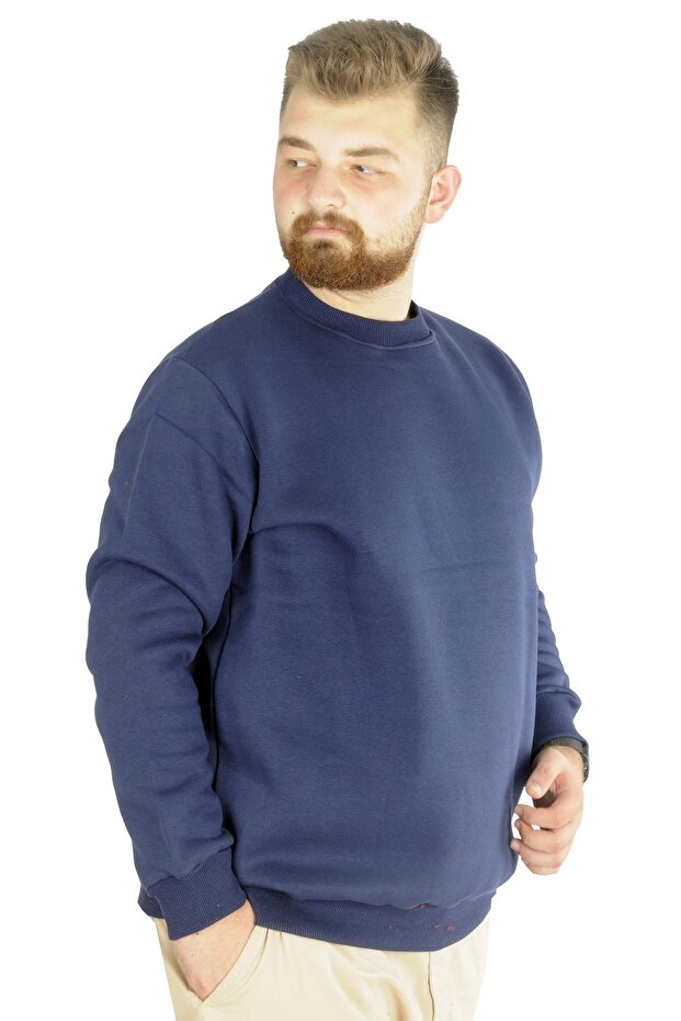 Mode Xl Erkek Sweatshirt Bisiklet Yaka Basic 20131 Indigo - 1