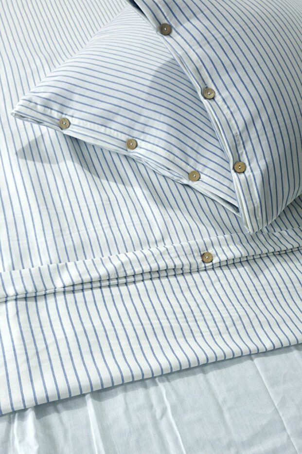 Double Elastic Fitted Sheet Set with Button Detail | Dowry Chest | Gift | Line Pattern | Dobby Weaving - 3