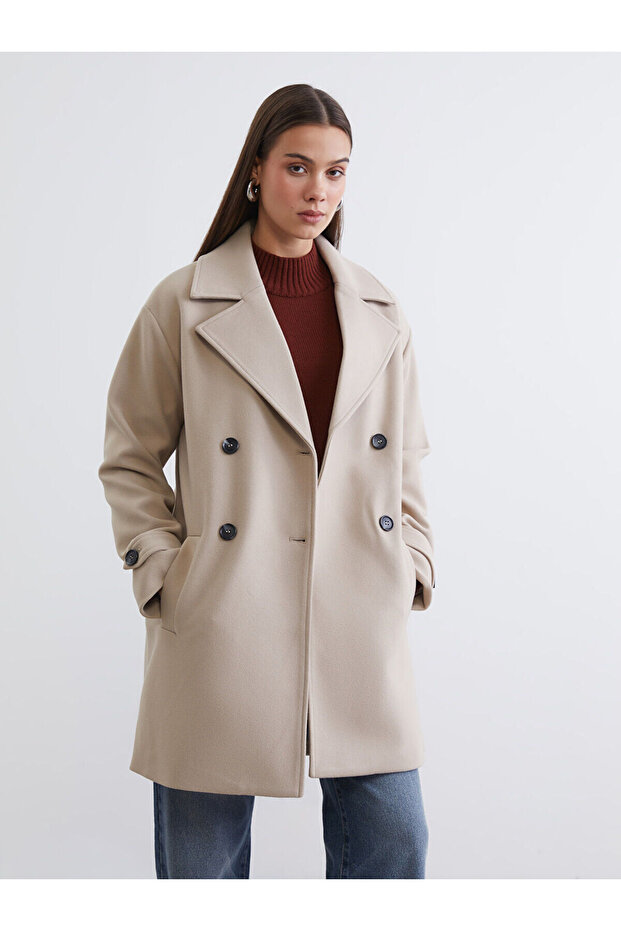 Two Mt Shop Quality Lcw Modest Beige Jacket Collar Women's Cashmere Coat