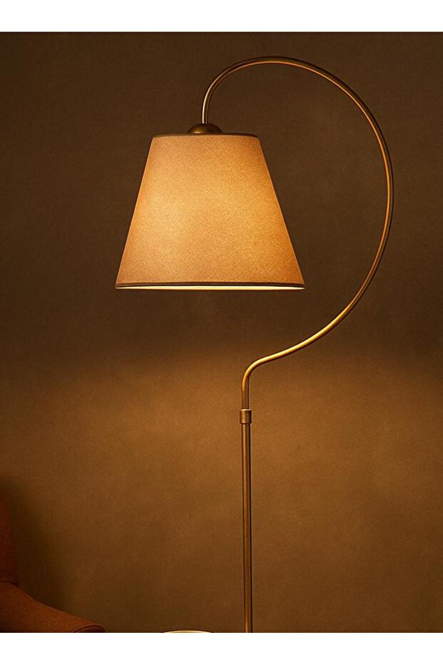 Lambader Gold Lena Elips Siyah Sarı Patine Krem Kumaş Şapka Tek Ayaklı Lambader Salon Köşe Lambası - 3