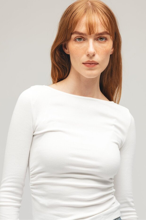 Kadın Basic Uzun Kollu Drapeli Bluz - 4