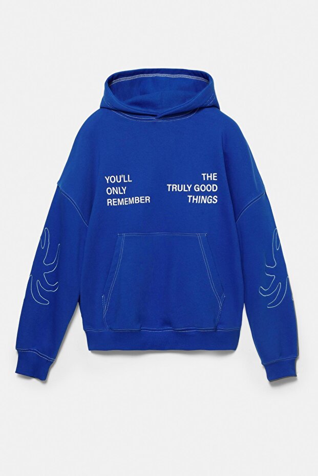 Kontrast dikişli kapüşonlu sweatshirt - 7