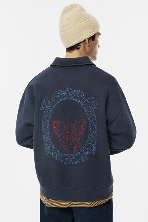 Nakışlı polo sweatshirt - 4