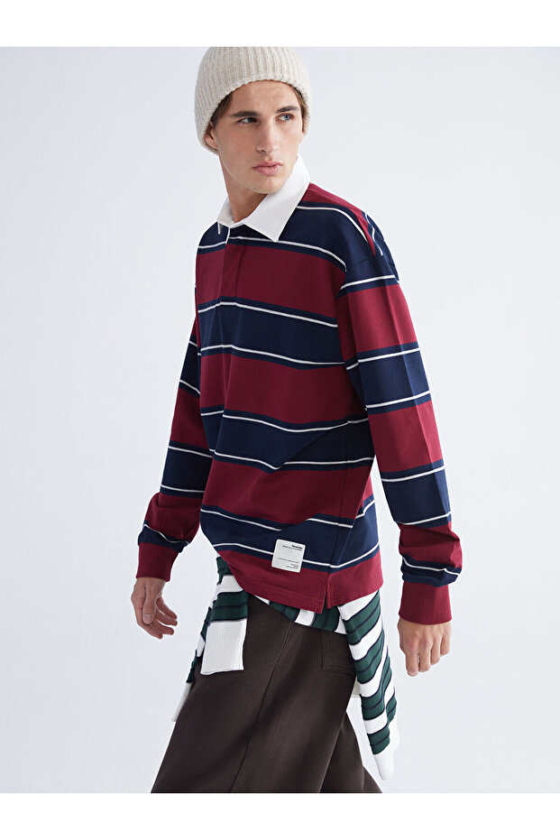 Polo Neck Striped Men's Sweatshirt