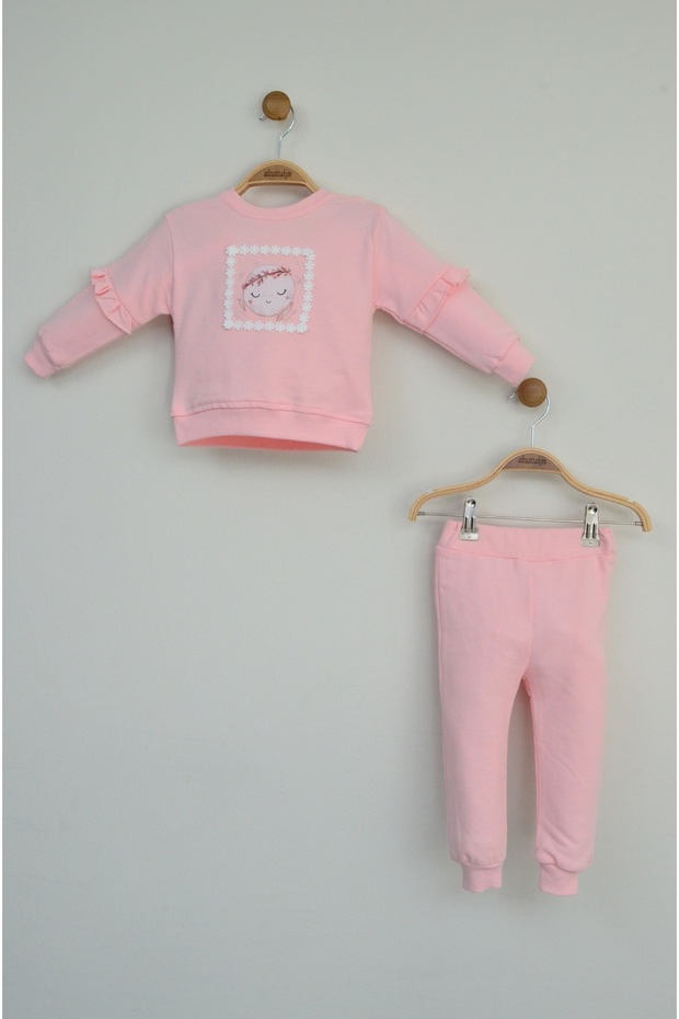 Pink Baby Girl Printed Frilly Bottom Top Set