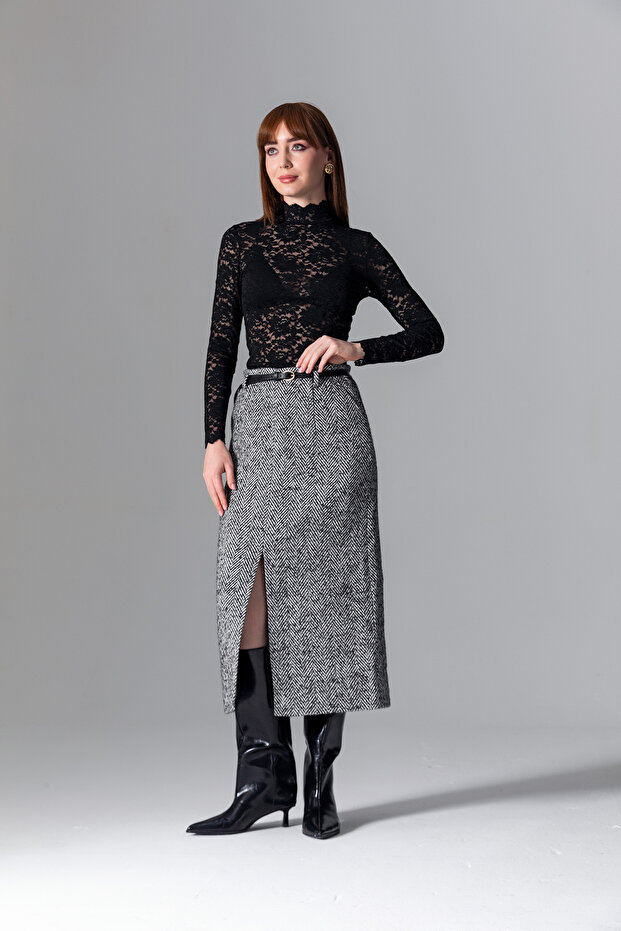 Gri Kırçıllı Kalem Etek - 3