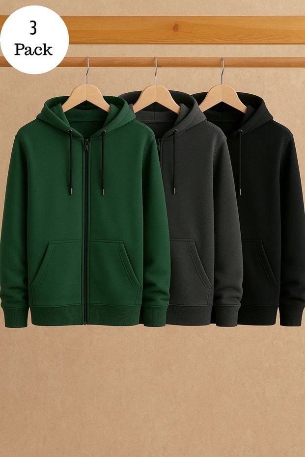 Men's Casual Zippered Hooded 3-Piece Sweatshirt