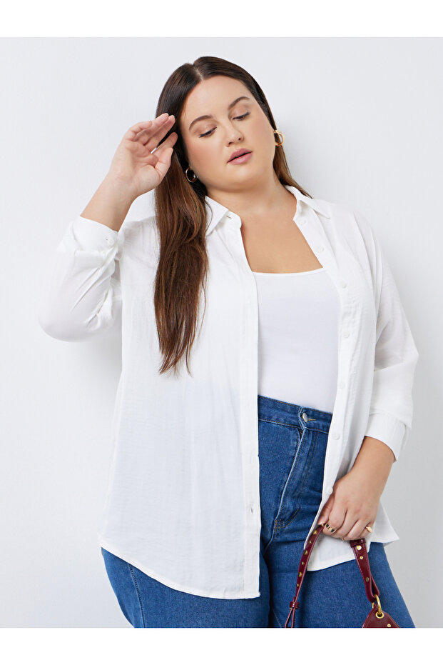 Plus Size White Long Sleeve Shirt