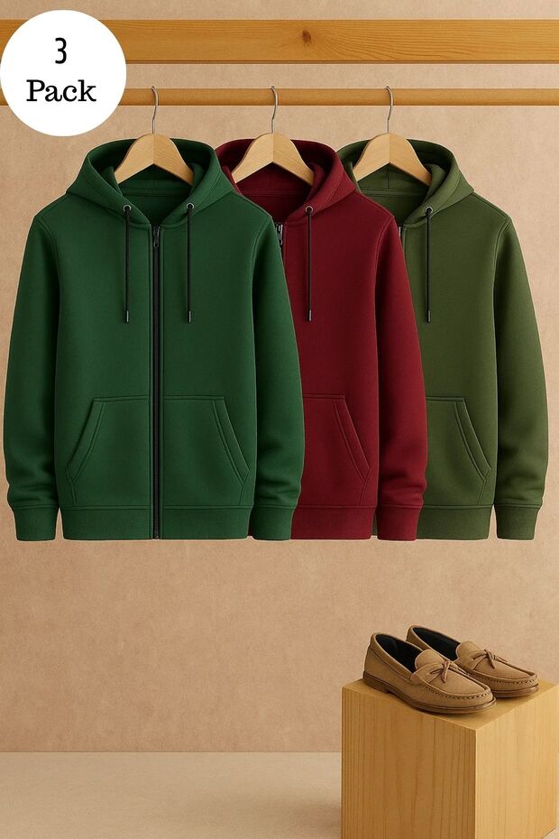 Men's Casual Zippered Hooded 3-Piece Sweatshirt