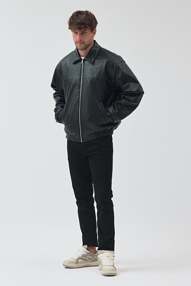 سترة جلدية أساسية للجنسين قصة فضفاضة - 6