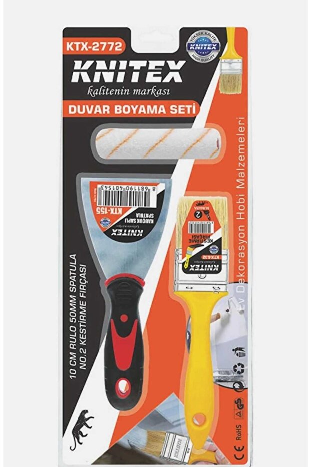 Home Decoration and Painting Set – 10cm Roller, 50mm Spatula, No:2 Cutting Brush