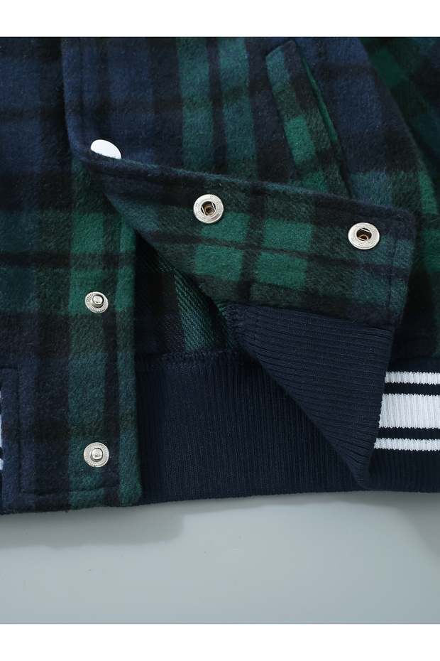 سترة بأزرار وتفاصيل رقعة مربعة - 5