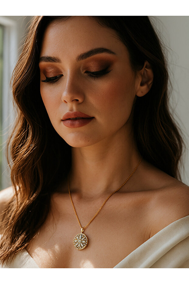 Gold-Plated Floral Pendant Necklace with CZ Crystals