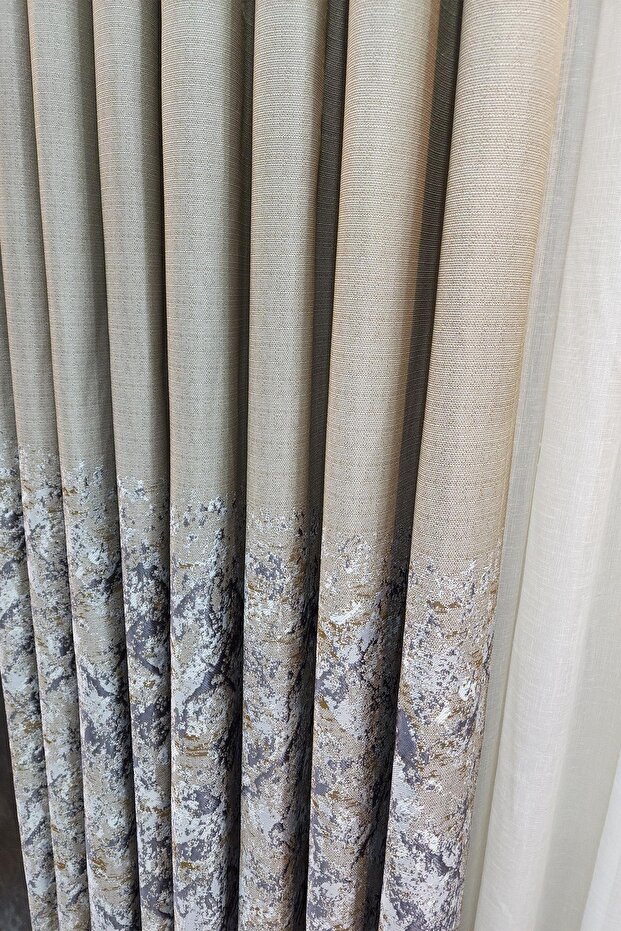 Lina Linen Woven Background Curtain Beige Gray Color Patterned