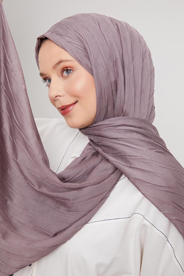 Gül Kurusu Pliseli Pamuklu Şal - 3