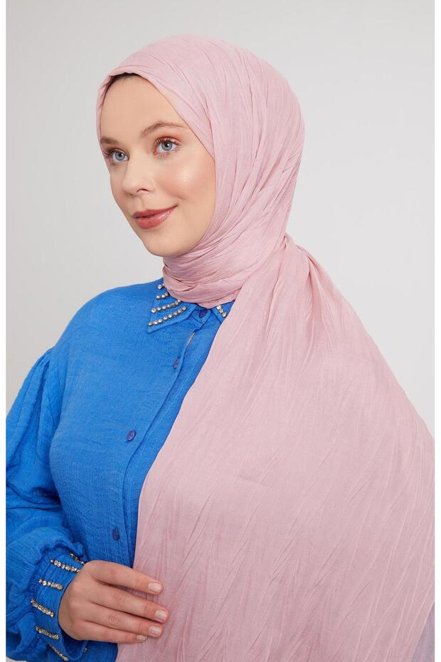 Pudra Pliseli Pamuklu Şal - 2