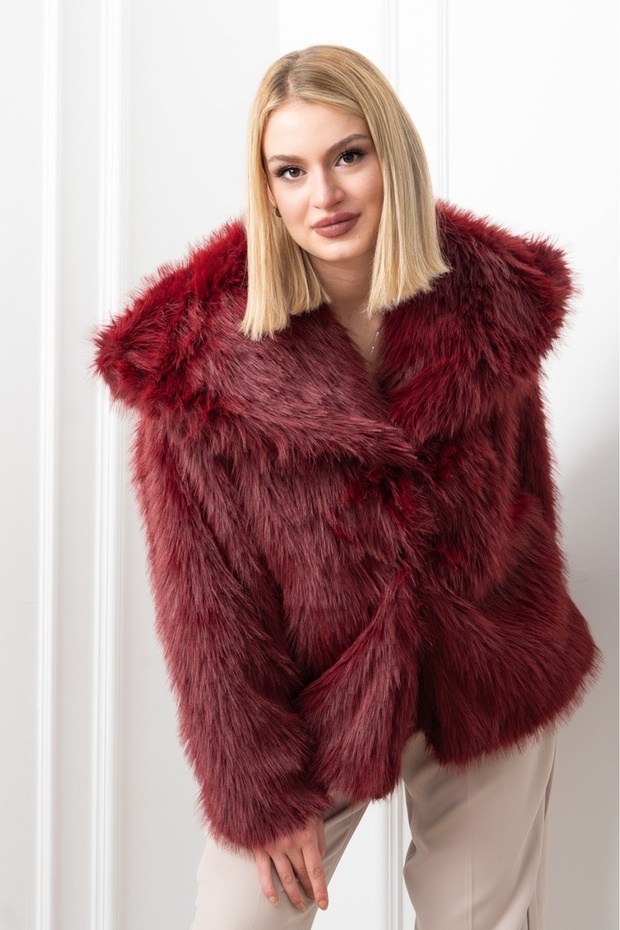 Women's Winter Burgundy Soft Elegance Plush Coat Stylish Daily Comfortable 2609