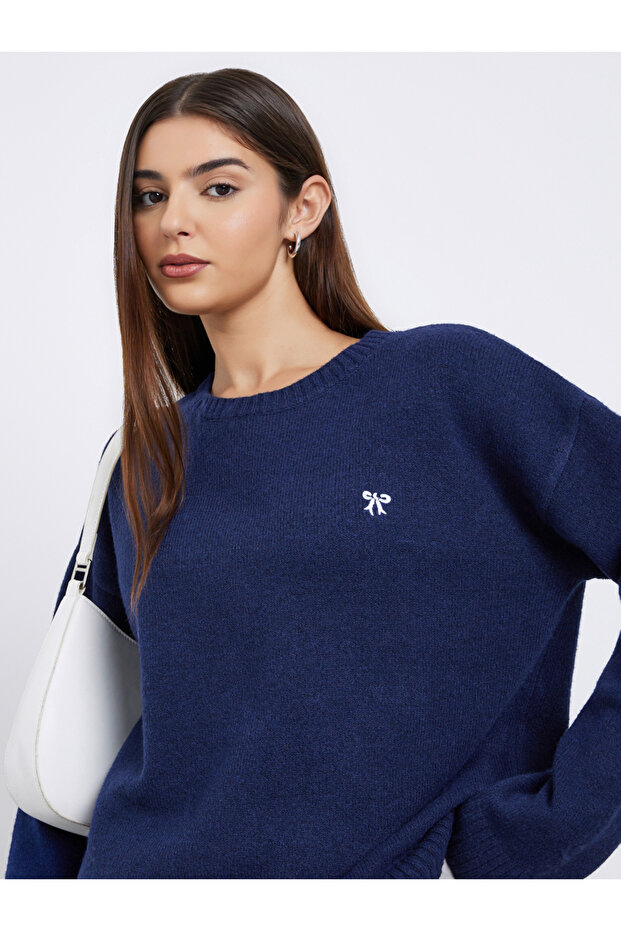Navy Blue Regular Fit Knitted Sweater