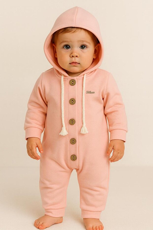 Unisex Baby Hooded Buttons Transitional Jumpsuit