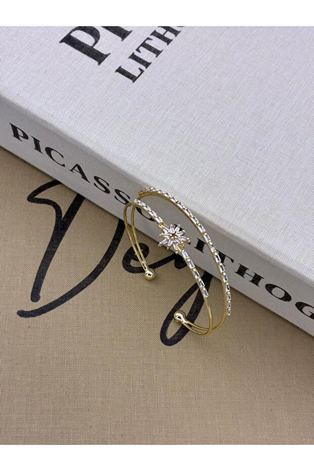 Gold Color Adjustable Two Row Zircon Stone Star Detailed Bracelet