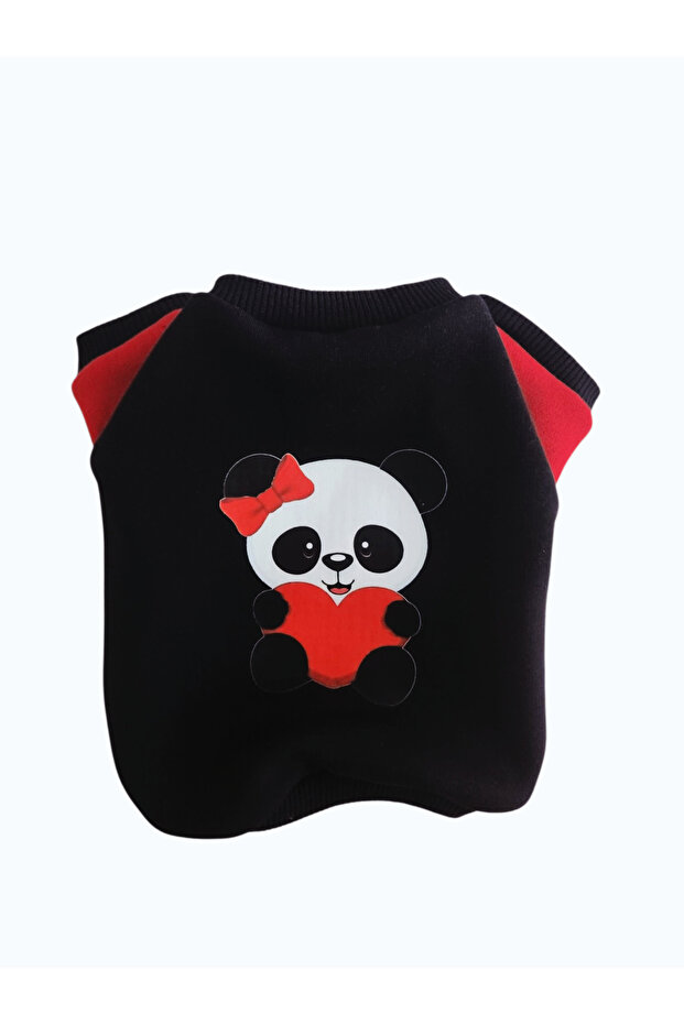 Cat Dog Outfit Panda Printed Fleece Black Sweatshirt