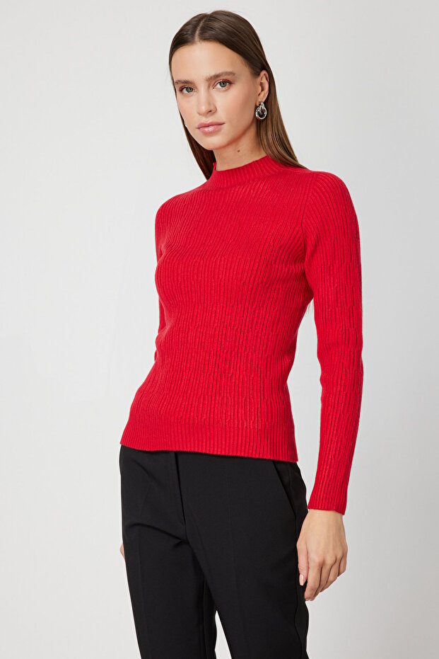 Crew Neck Knitted Patterned Sweater - 2