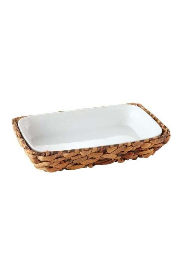 Ceramic Serving Dish with Woven Basket Base – Rectangular Platter - 1