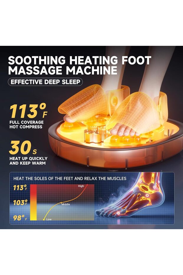 Foot massager machine with Heat Function, Deep Kneading Massager Machine, 3-Level Settings - 4