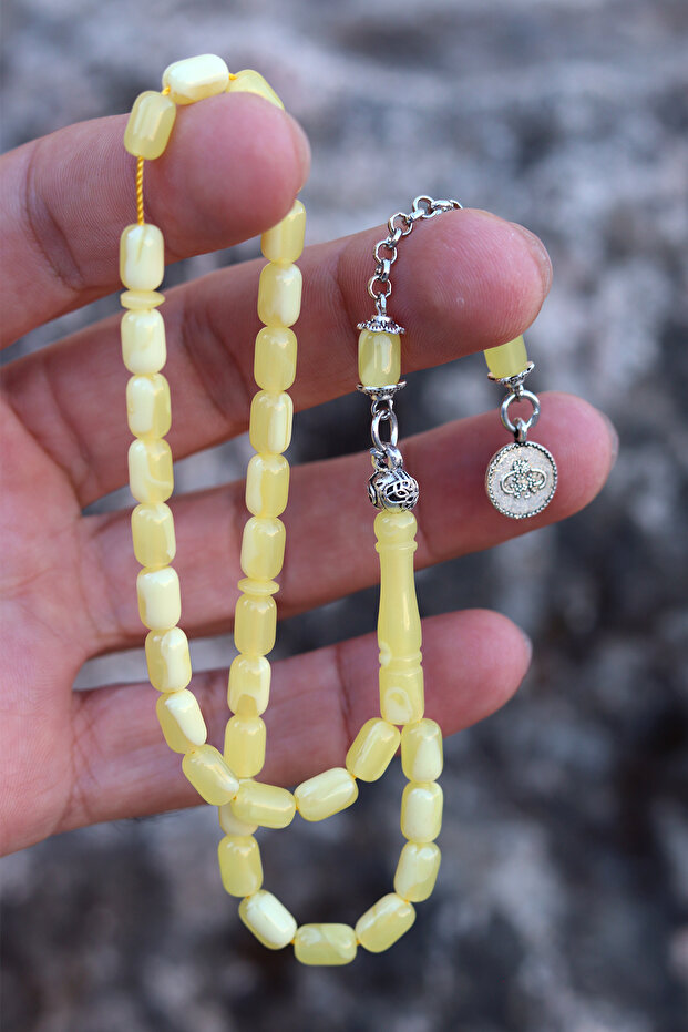 Yellow Small Capsule Cut Drop Simile Beirut Powder Amber Prayer Beads 8X5 mm