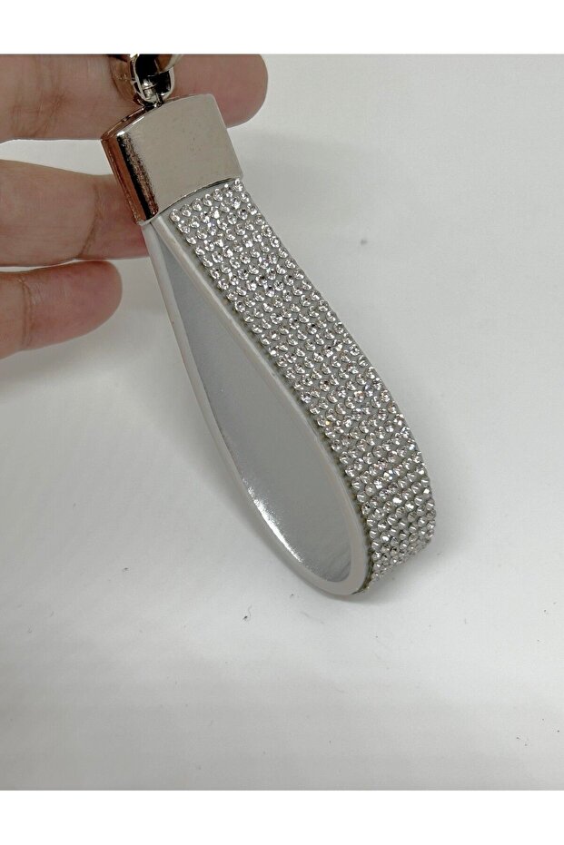 Silver Leather Stoned Keychain Design