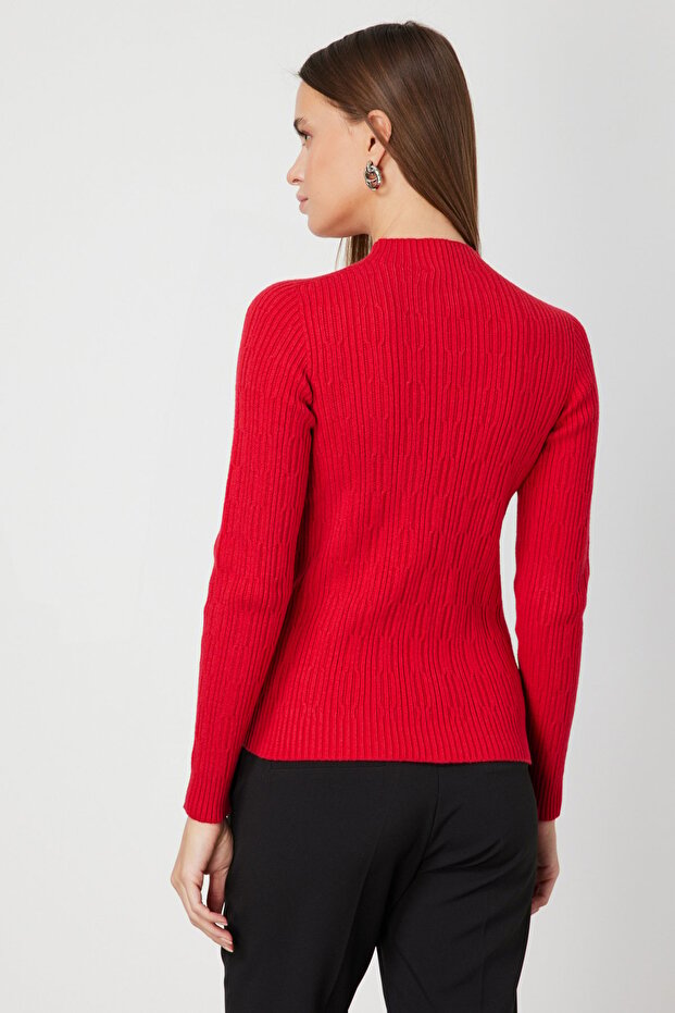 Crew Neck Knitted Patterned Sweater - 4